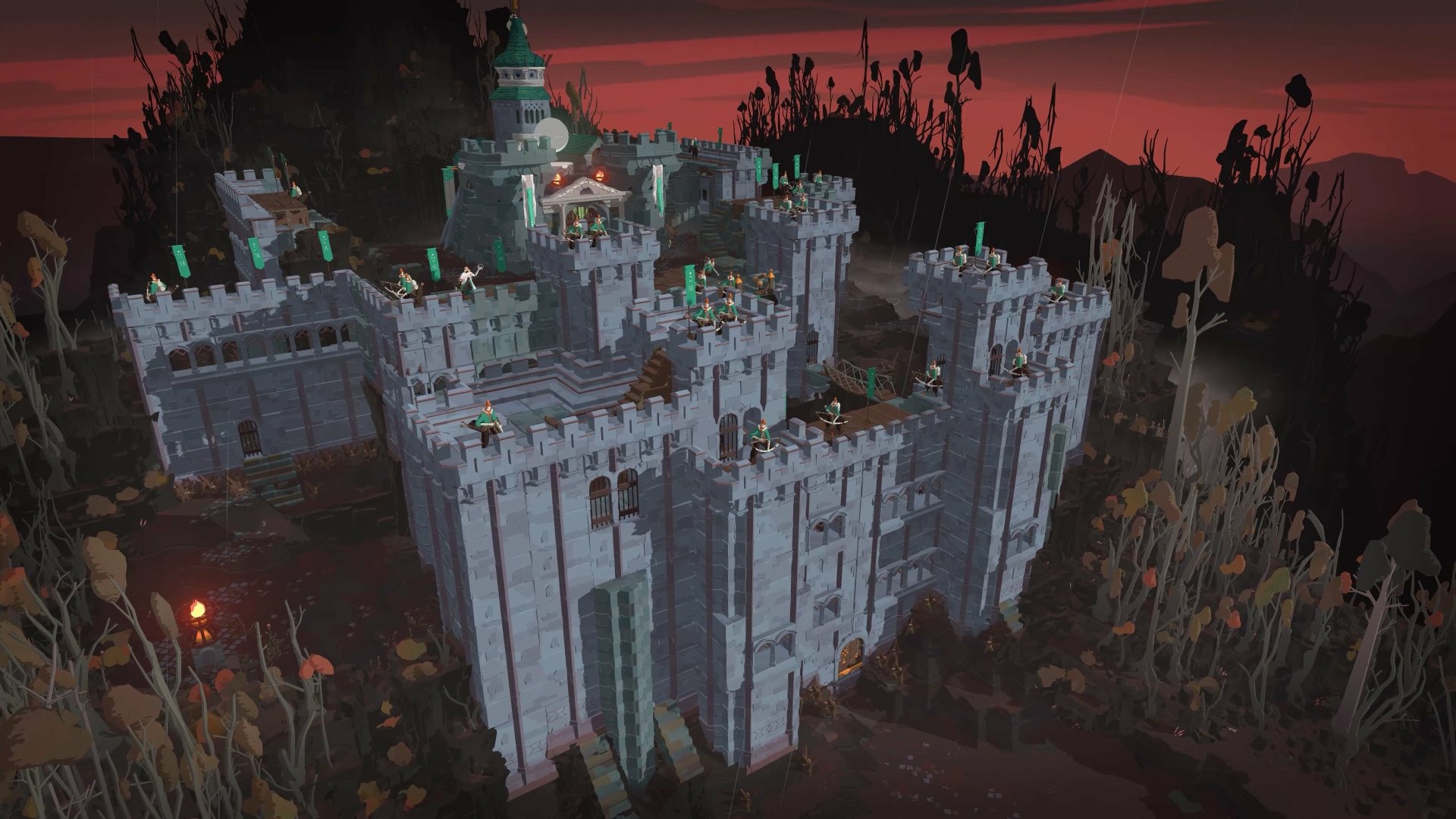 HD wallpaper featuring a fortress from the video game Cataclismo, set against a dusky, mysterious landscape.