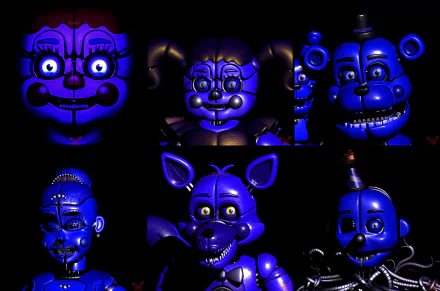 High-detail 8K Ultra HD wallpaper featuring Ennard and Circus Baby from Five Nights at Freddy's: Sister Location, showcasing iconic characters from the video game series.