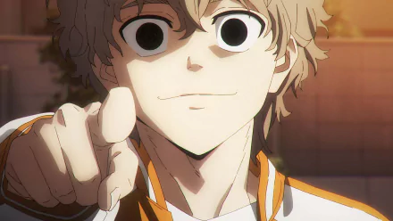 HD desktop wallpaper of Choji Tomiyama from Wind Breaker, featuring a close-up of his smiling face with a sunlit background.