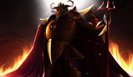 HD wallpaper featuring Asgore from Undertale, depicted in dramatic lighting with a flaming background, suitable as a desktop background.