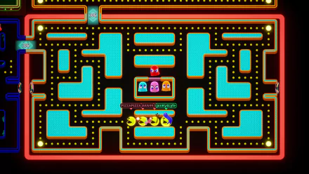 HD wallpaper of PAC-MAN Mega Tunnel Battle: Chomp Champs game, featuring a vibrant maze with PAC-MAN and ghosts.
