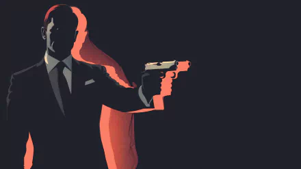 HD desktop wallpaper featuring a silhouetted James Bond, iconic 007 agent, holding a gun against a dark background with an orange-red outline.