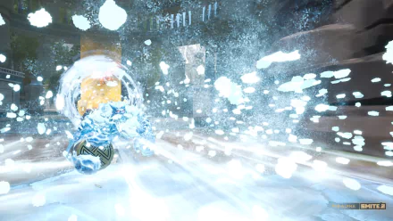 An HD desktop wallpaper and background from the video game Smite 2, featuring a dynamic and vibrant ice-themed scene with a central character unleashing powerful icy effects.