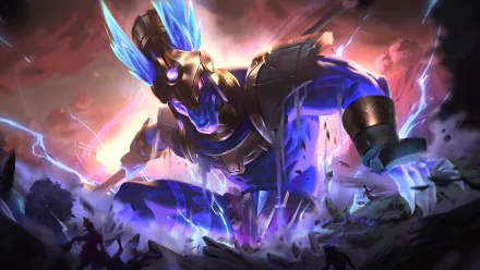 HD desktop wallpaper of Nasus from League Of Legends, showcasing a dynamic and powerful scene with intense lighting and vibrant colors.