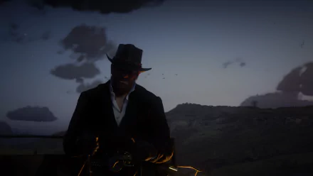 4K Ultra HD desktop wallpaper featuring Arthur Morgan from Red Dead Redemption 2 against a dark, moody landscape at dusk.