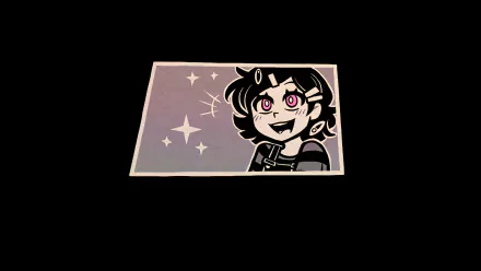 HD desktop wallpaper and background featuring a character from the video game The Coffin of Andy and Leyley, smiling with stars in the background.