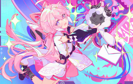 HD desktop wallpaper featuring Encore from the video game Wuthering Waves, showcasing a vibrant and colorful design with captivating character art.