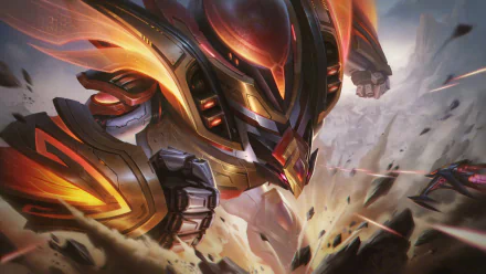 HD desktop wallpaper of Malphite from League of Legends, showcasing the towering character in a dynamic, action-packed scene.