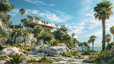 house rocks foliage sky HD Desktop Wallpaper | Background Image