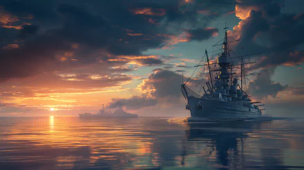 warship sea dusk HD Desktop Wallpaper | Background Image