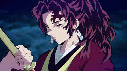 HD desktop wallpaper of Yoriichi Tsugikuni from the anime Demon Slayer: Kimetsu no Yaiba, featuring his intense gaze and detailed character design.