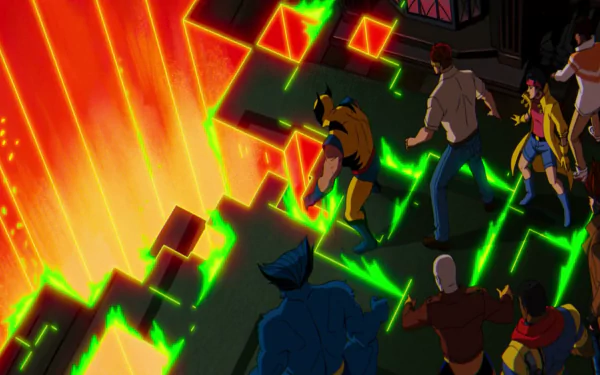 Wolverine and Gambit from X-Men '97 in vibrant HD desktop wallpaper, featuring characters from Marvel Comics.