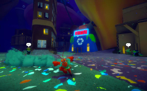 HD desktop wallpaper from Another Crab's Treasure video game featuring a vibrant night scene with a crab character in a colorful environment.