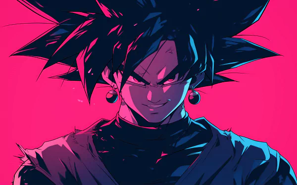 HD wallpaper of Black Goku from Dragon Ball Super, featuring a bold pink background and a detailed, dynamic illustration of the character.