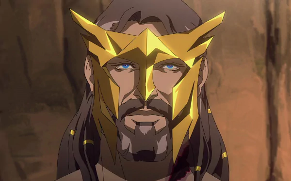 HD desktop wallpaper of Zeus from the anime Blood of Zeus, featuring him with a golden crown.