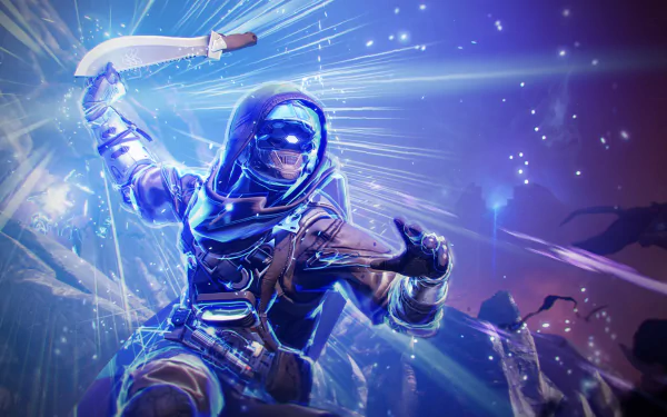 HD desktop wallpaper and background from the video game Destiny 2: The Final Shape, featuring a futuristic soldier wielding a glowing weapon in a dynamic action scene with a vibrant, cosmic backdrop.