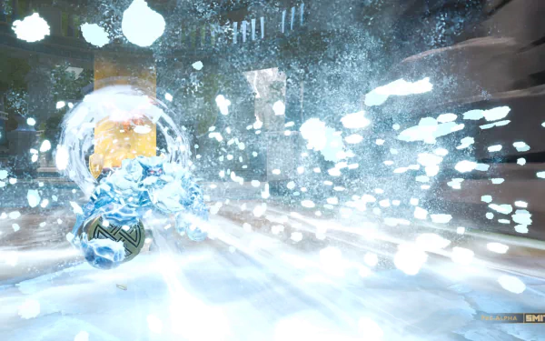An HD desktop wallpaper and background from the video game Smite 2, featuring a dynamic and vibrant ice-themed scene with a central character unleashing powerful icy effects.