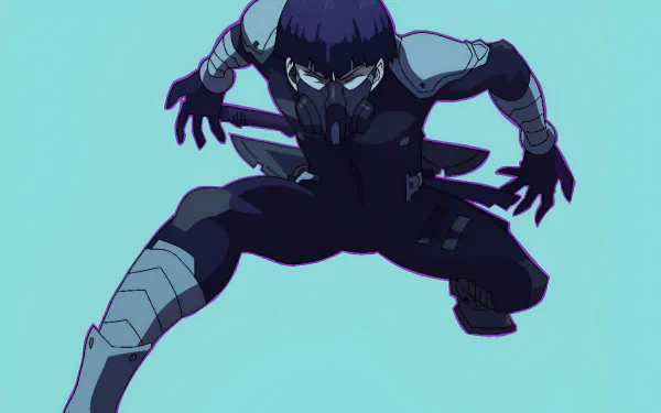 HD PC desktop wallpaper featuring Soushirou Hoshina from the anime Kaiju No. 8 in a dynamic, action-ready pose against a solid light blue background.