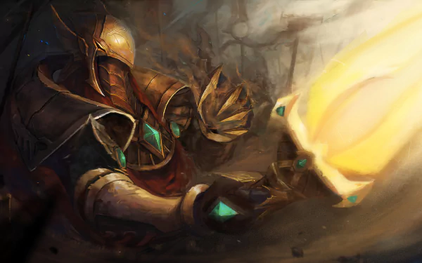 HD desktop wallpaper featuring Azir from the video game League of Legends, showcasing the character in an action pose with glowing artifacts and a mystical background.