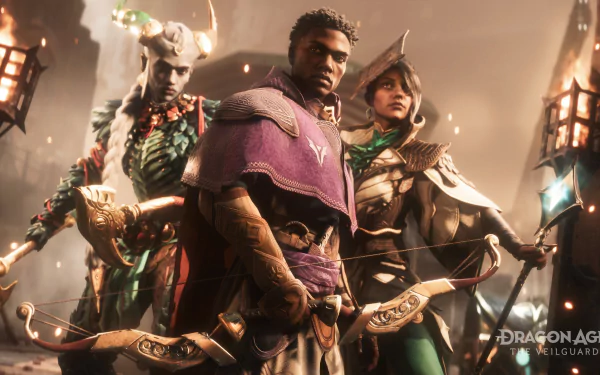 HD desktop wallpaper for Dragon Age: The Veilguard, featuring detailed characters including an archer in RPG setting, showcasing the game's immersive fantasy world.
