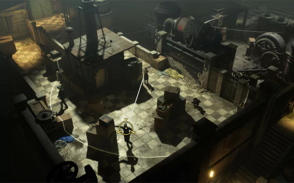 HD desktop wallpaper of Eriksholm: The Stolen Dream, features a detailed industrial scene with intricate machinery and dark, mysterious ambiance, reflecting the game's immersive and atmospheric design.