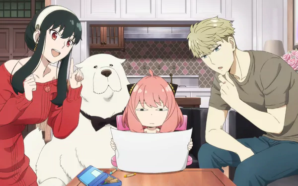 HD desktop wallpaper of SPY×ANYA: Operation Memories shows characters engaged in an activity at a table, with a cheerful ambiance.