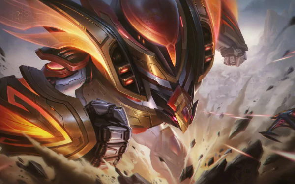 HD desktop wallpaper of Malphite from League of Legends, showcasing the towering character in a dynamic, action-packed scene.