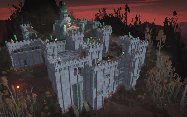 HD wallpaper featuring a fortress from the video game Cataclismo, set against a dusky, mysterious landscape.