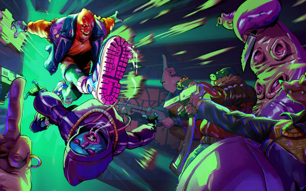 HD wallpaper for the video game Anger Foot, featuring dynamic, action-packed artwork of characters in combat.