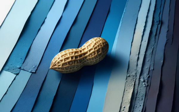 HD desktop wallpaper featuring a peanut against a background of textured, layered blue stripes.