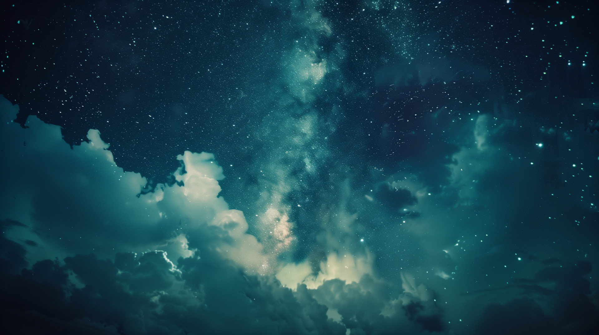 HD desktop wallpaper of a night sky filled with stars, partially obscured by illuminated clouds, creating a serene and vivid celestial scene.