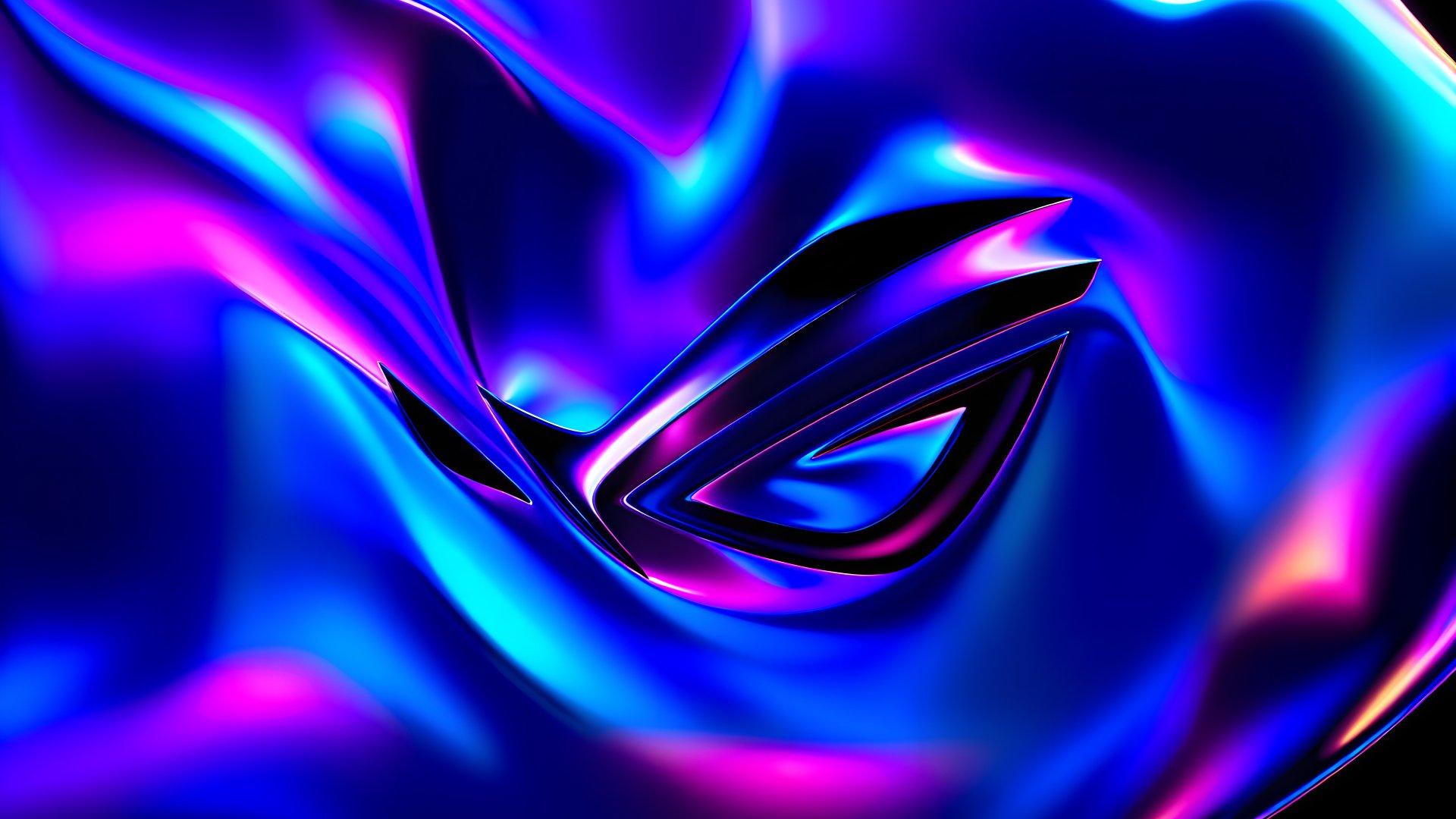 A vibrant HD desktop wallpaper featuring flowing waves of purple and blue, incorporating the Asus ROG logo for a striking technology-themed background.