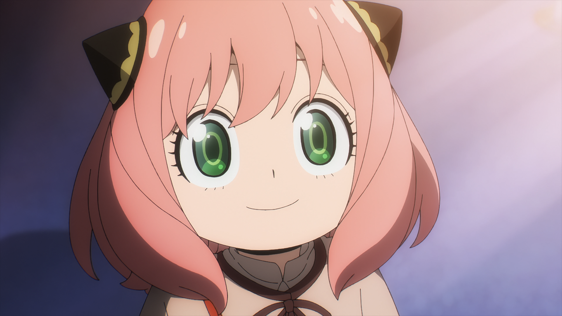 Anime HD desktop wallpaper featuring Anya Forger from Spy x Family Code: White with her distinctive pink hair and green eyes.