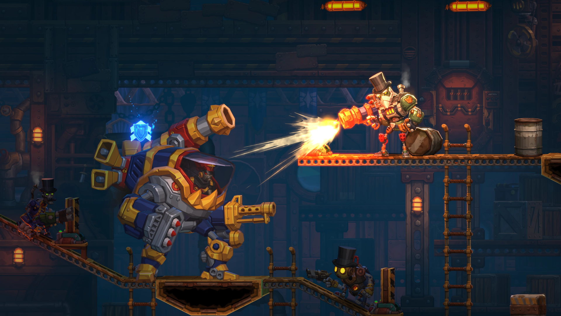 HD desktop wallpaper featuring art from SteamWorld Heist II, showcasing vibrant graphics and dynamic characters embodying the spirit of the video game.