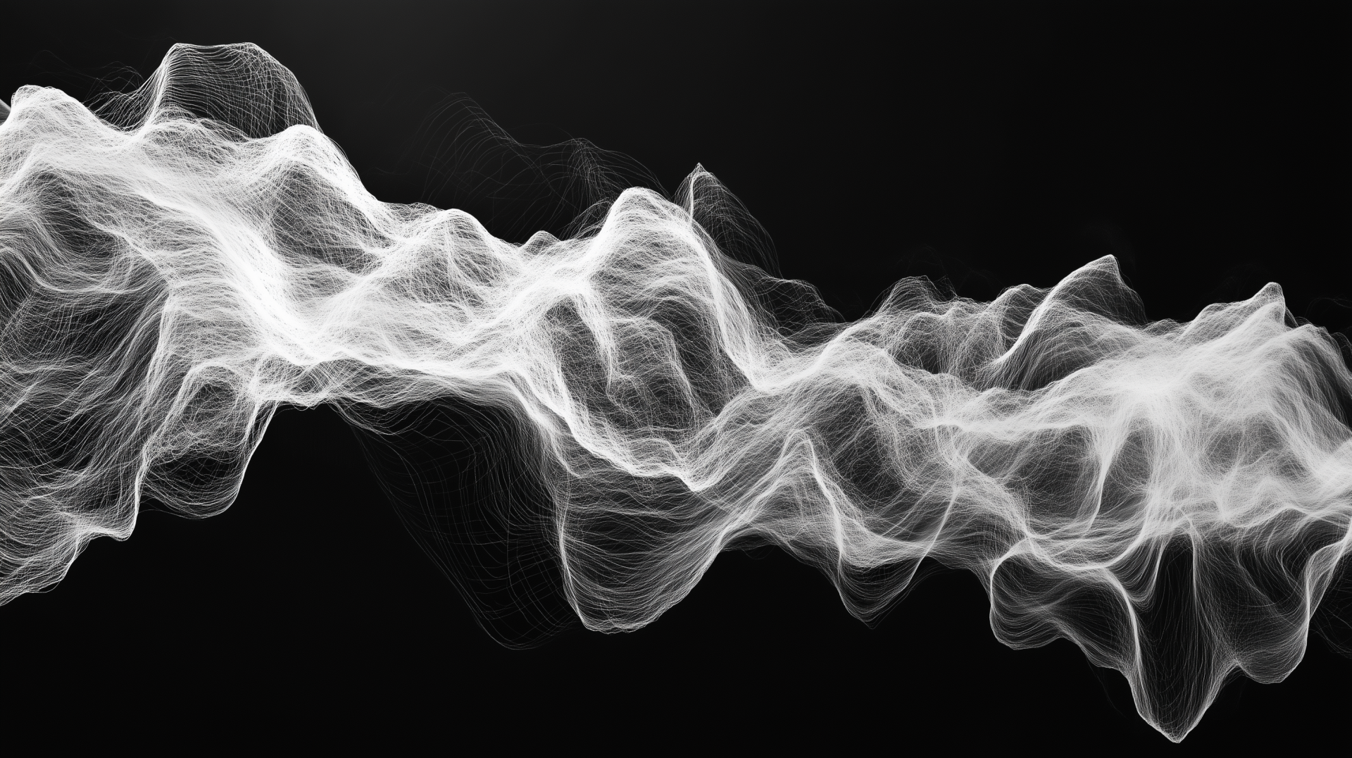 A sleek black background featuring a dynamic, flowing white waveform design, creating an engaging HD desktop wallpaper and background.