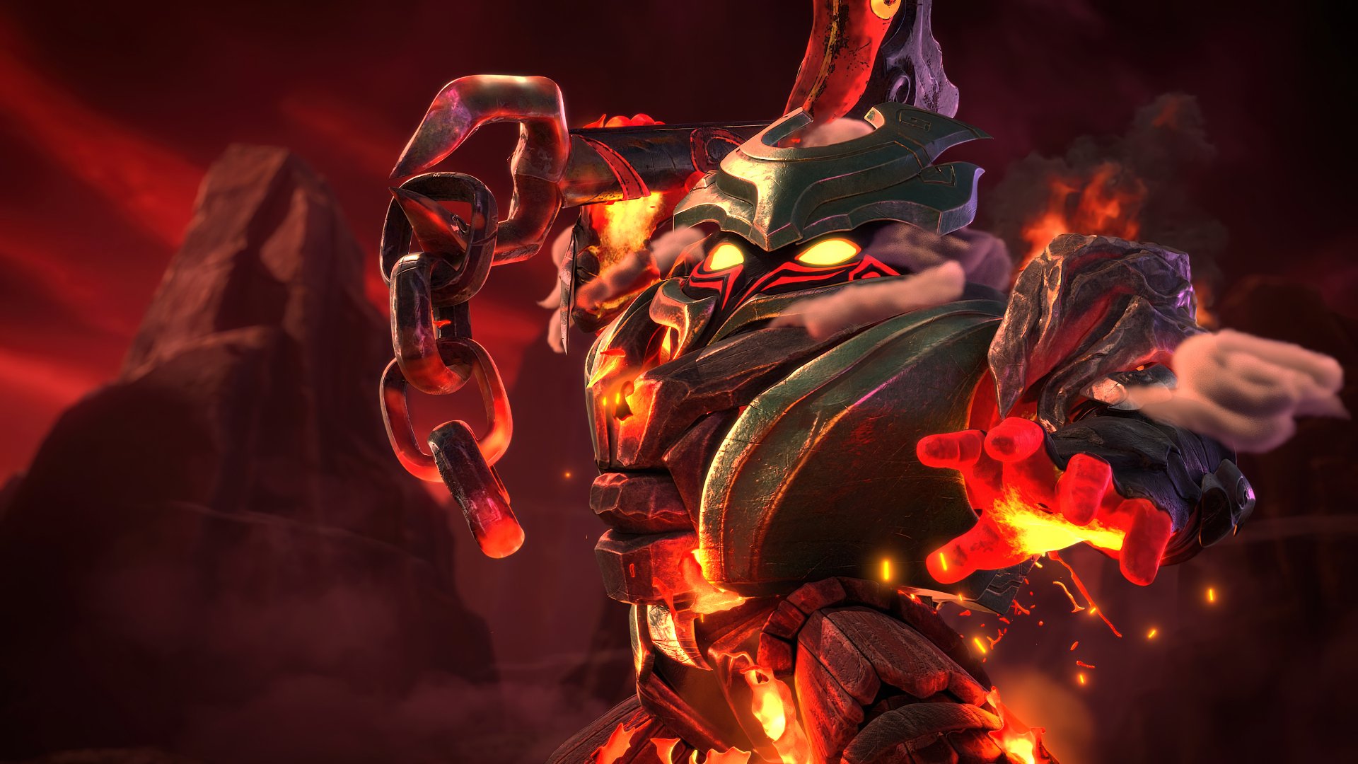 HD wallpaper featuring Nautilus from League of Legends, displaying a powerful and dynamic pose with fiery elements against a dramatic background.