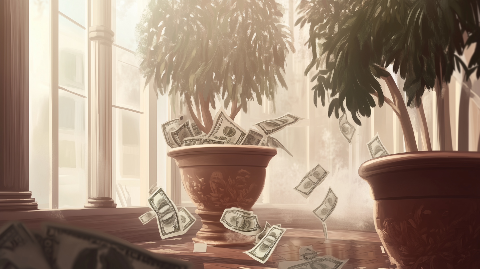 A sleek HD desktop wallpaper featuring motifs of money, providing a modern and vibrant backdrop for your computer screen.