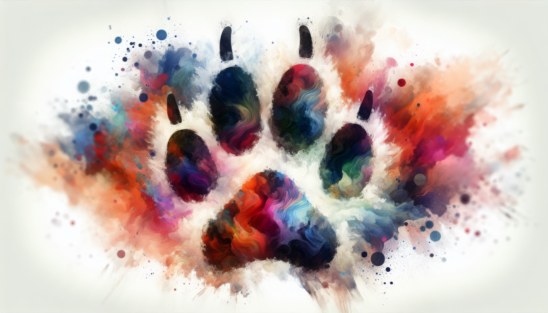 Colorful artistic paw print with vibrant splotches, creating a dynamic and engaging HD desktop wallpaper and background.