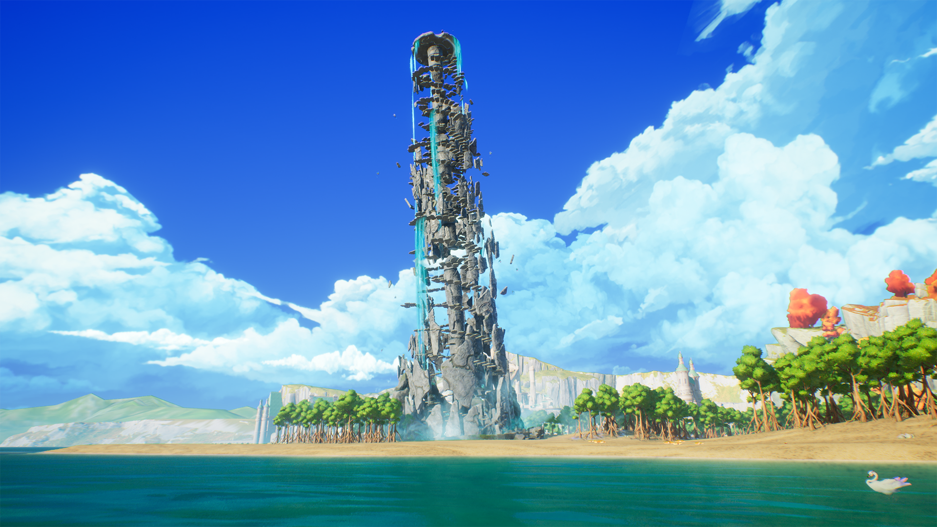 HD desktop wallpaper featuring a tower from the video game Visions of Mana, showcasing immersive graphics and a captivating design.