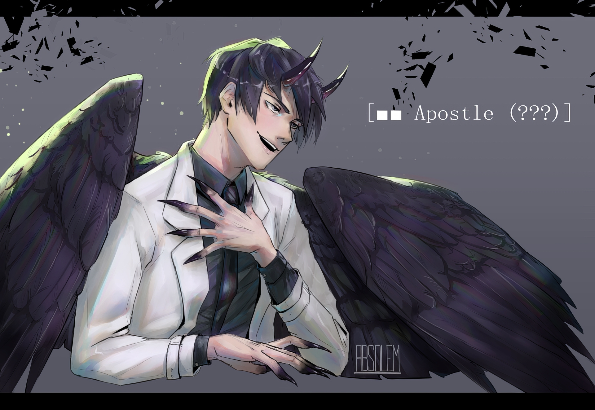 Anime-inspired HD wallpaper featuring Kim Dokja from Omniscient Reader's Viewpoint, showcasing a character with dark wings and an intriguing smile in a dynamic pose.