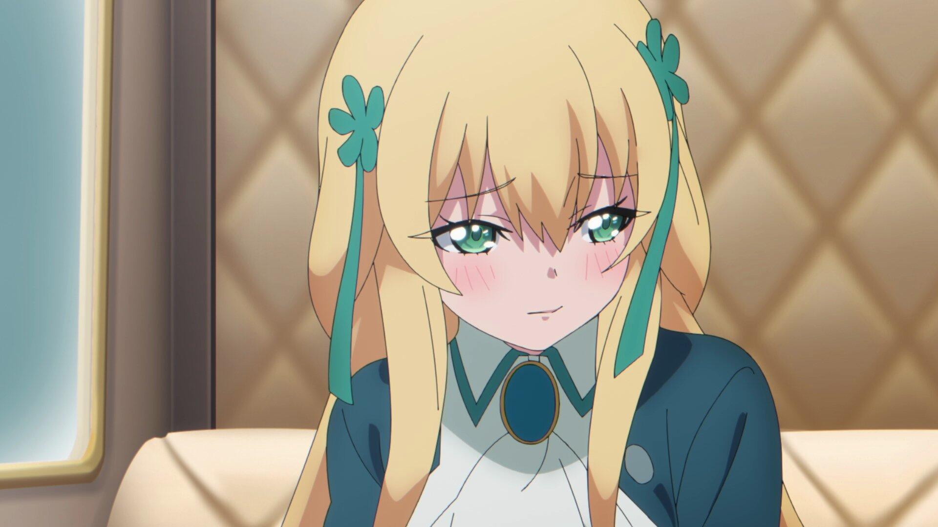 A character from The Strongest Magician in the Demon Lord's Army was a Human, featured in this HD PC desktop wallpaper, displays an expressive look with blonde hair and green accents.