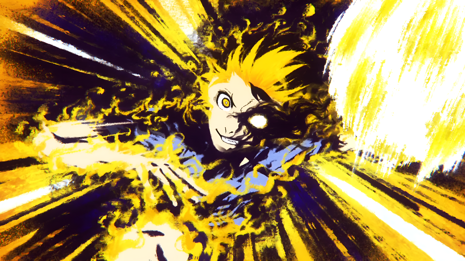 Anime-style 4K Ultra HD wallpaper featuring Bachira Meguru from Blue Lock with dynamic yellow and black energy effects swirling around him.