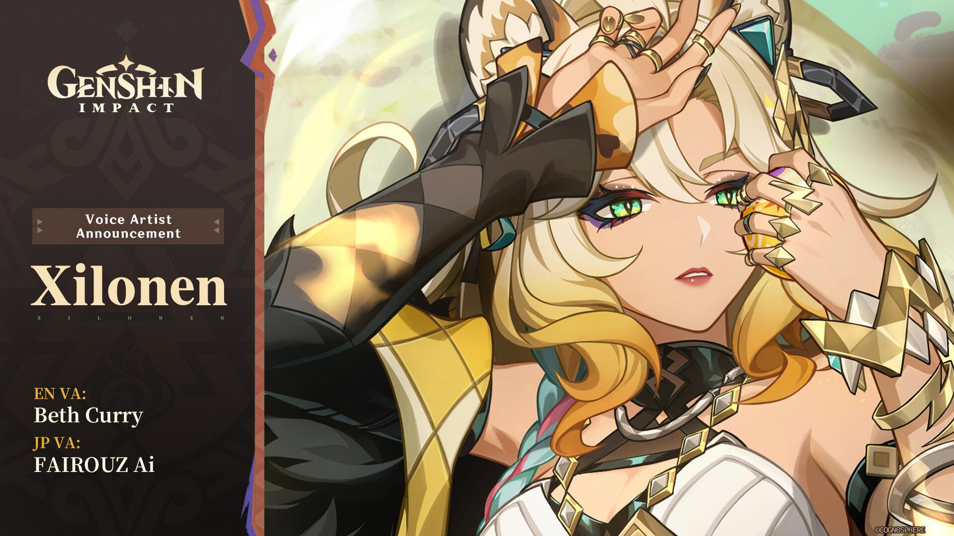 A vibrant HD wallpaper featuring Xilonen from Genshin Impact, showcasing her striking design and expressive pose against a dynamic backdrop.