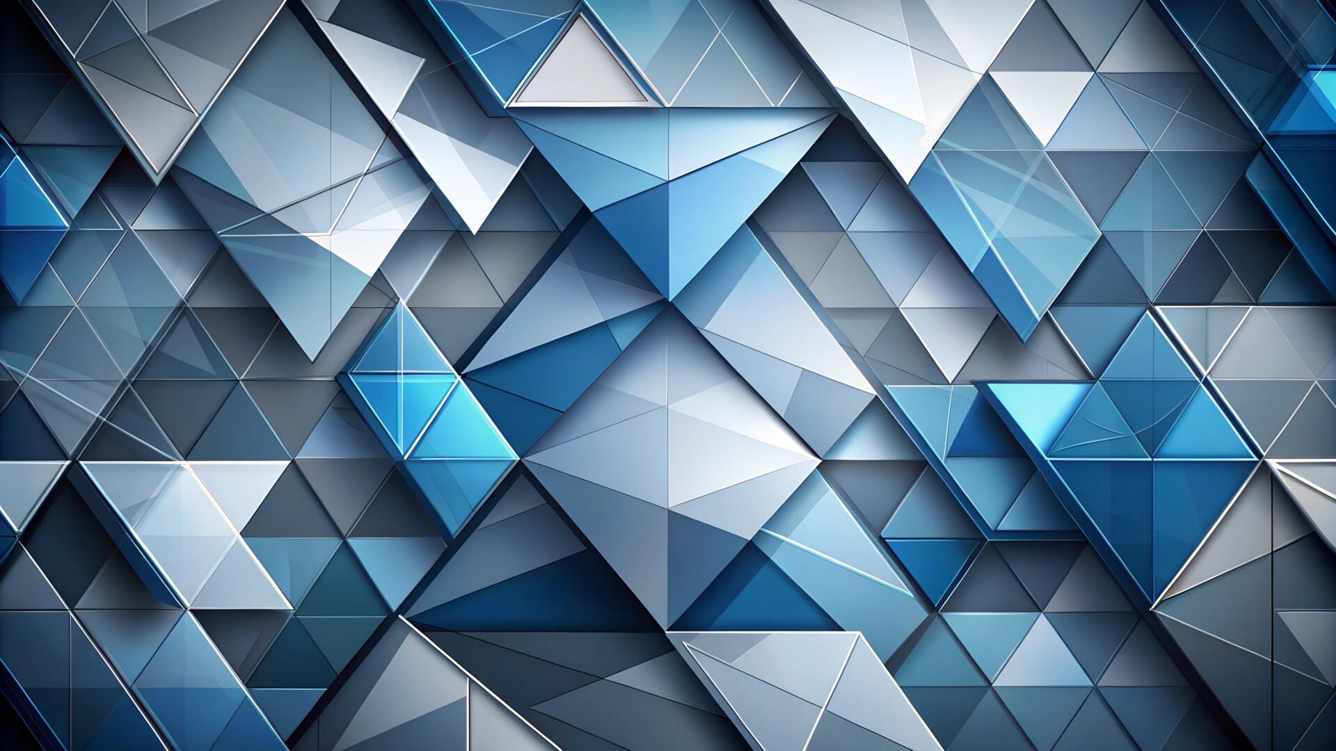 4K Ultra HD PC desktop wallpaper: abstract blue technology background of layered hexagon and triangular facets in a 3D geometric pattern.