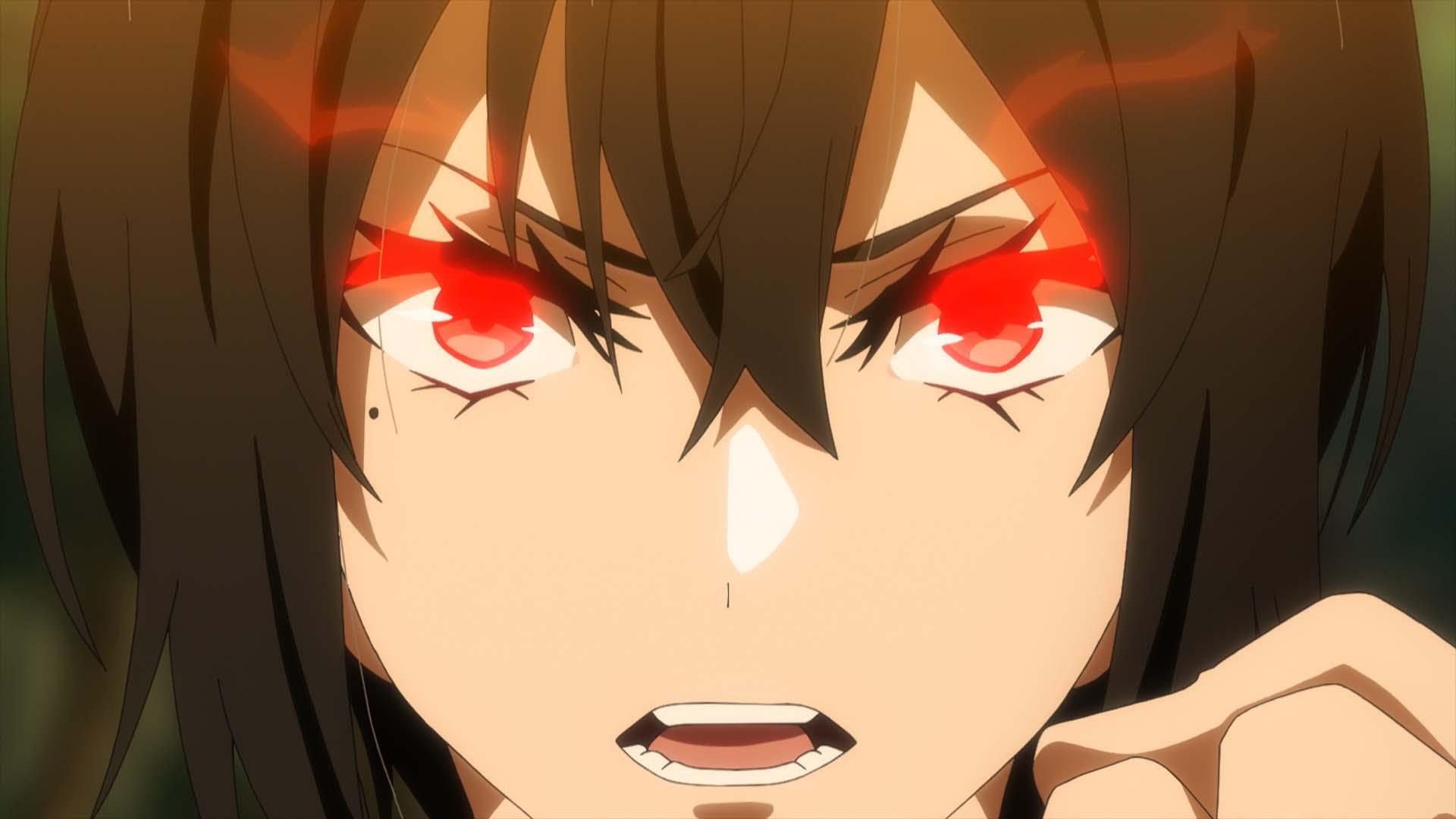 A dynamic HD wallpaper featuring an intense character from the anime The Most Notorious Talker Runs the World's Greatest Clan, showcasing fierce red eyes and powerful expression.