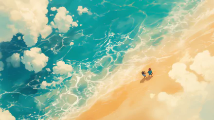 Aerial view of a sandy beach, showcasing the expansive shoreline and tranquil waters. This HD wallpaper captures the serene beauty of the seaside.