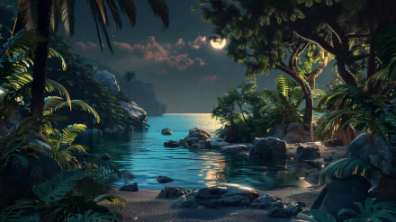 A stunning island paradise featuring pristine beaches and lush greenery, designed as a high-definition desktop wallpaper and background for an inviting tropical vibe.