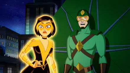 A vibrant HD desktop wallpaper featuring characters from the TV show Kite Man: Hell Yeah!, showcasing the show's unique style and humor.