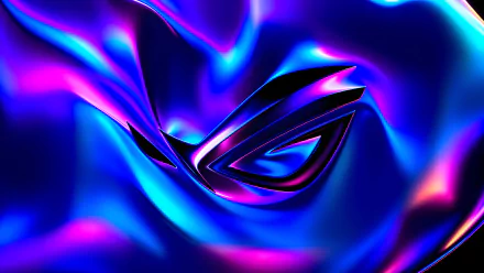 A vibrant HD desktop wallpaper featuring flowing waves of purple and blue, incorporating the Asus ROG logo for a striking technology-themed background.