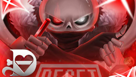 A dynamic HD desktop wallpaper featuring Cross!Sans from the video game Undertale, showcasing a striking design with red tones and an intense presence.